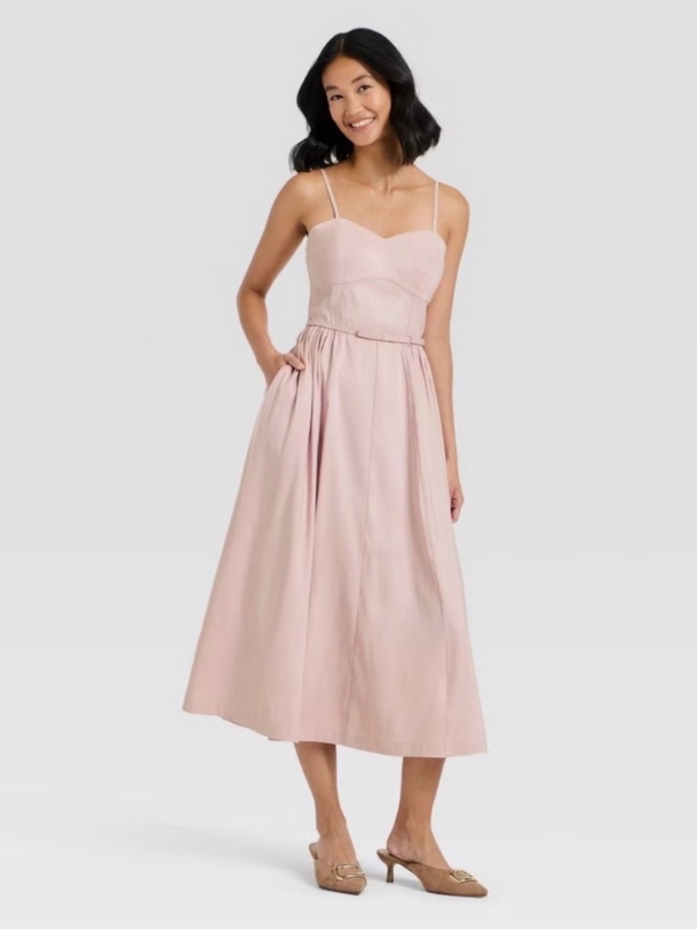 A New Day Women's Bow Belt Midi Dress - A New Day Pink M